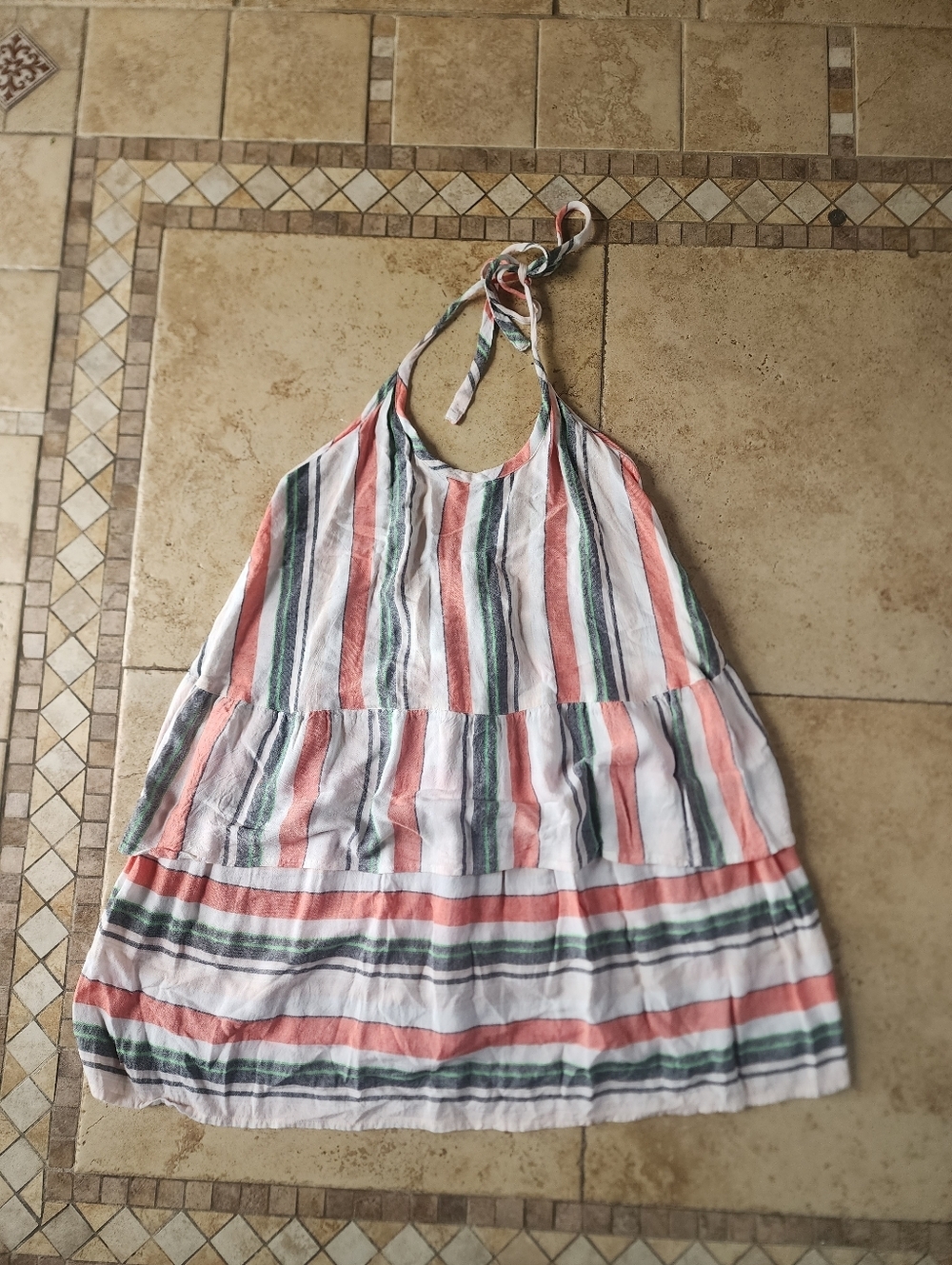 Asos Striped Halter Summer Dress in Coral, Green & White
